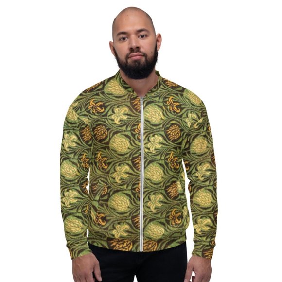 Tulip and Lily Pattern Vintage Art Print Unisex Bomber Jackets - Picture 3 of 11